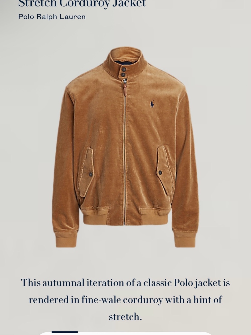 Ralph Lauren Camel Corduroy Bomber Jacket